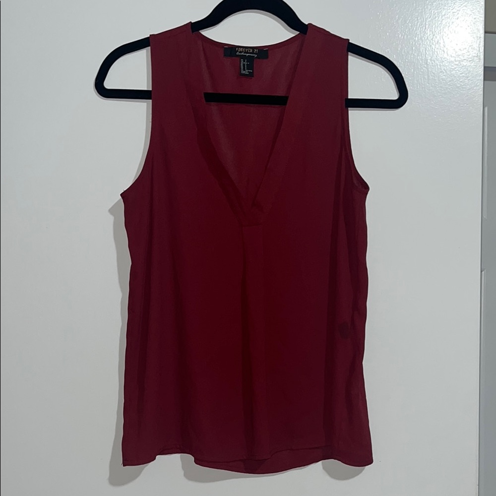 Forever 21 Burgundy V-Neck Tank Top